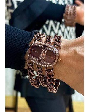 ÜÇ ZİNCİRLİ ÇELİK KAHVERENGİ SAAT