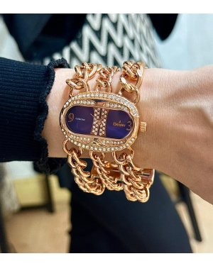 ÜÇ ZİNCİRLİ ÇELİK ROSE LACİ SAAT