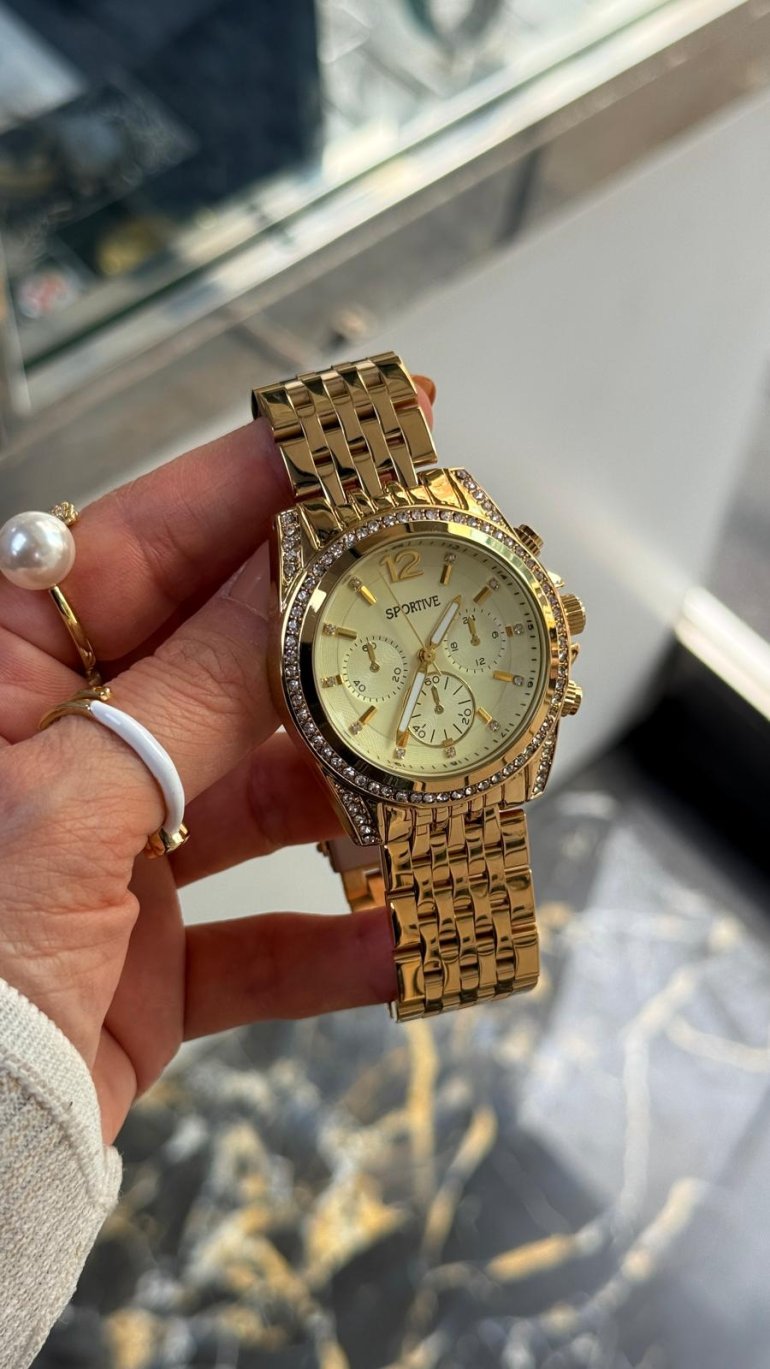 SPORTİVE GOLD TAŞLI ÇELİK SAAT