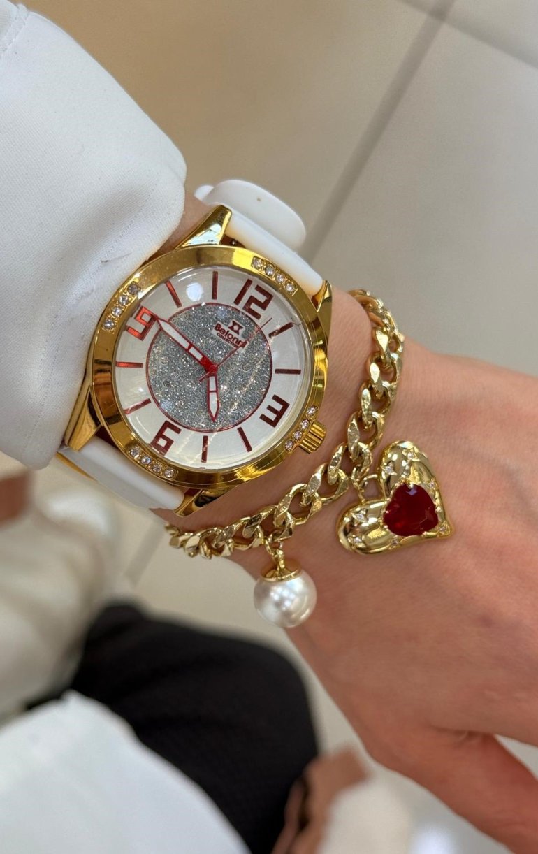 BEYAZ GOLD SAAT BİLEKLİK KOMBİN
