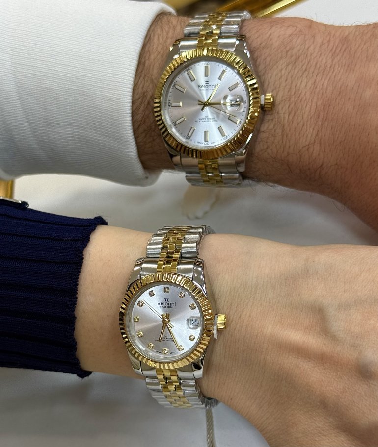 BELONNİ EŞLİ BEYAZ ÇELİK 2Lİ SAAT