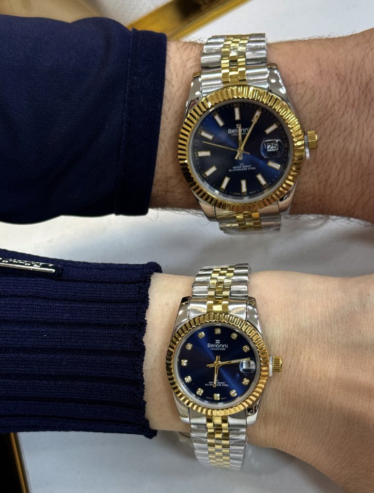 BELONNİ EŞLİ LACİVERT ÇELİK 2Lİ SAAT