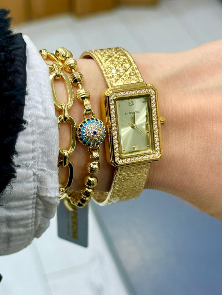 CHAPERONE ÇELİK TAŞLI DİKDÖRTGEN GOLD  SAAT