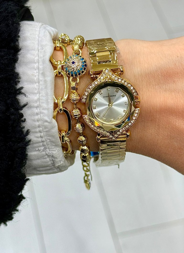 CHAPERONE ELMAS CAM ÇELİK GOLD SAAT