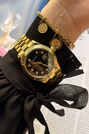 Gold Siyah Çelik Saat