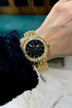 DARKY SİYAH GOLD TAŞLI SAAT