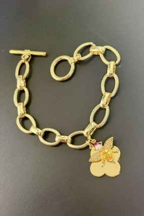 Arılı Gemici Kilit 14 K Gold Bileklik