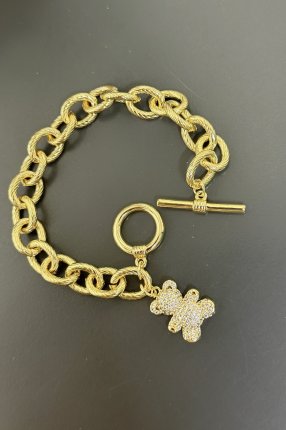 Ayıcık Figürlü Gemici Kilit 14 K Gold Bileklik