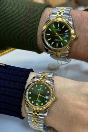 BELONNİ EŞLİ YEŞİL ÇELİK 2Lİ SAAT